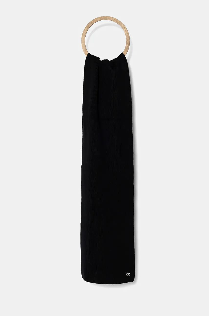 Vlnený šál Calvin Klein čierna farba, jednofarebný, K60K612603