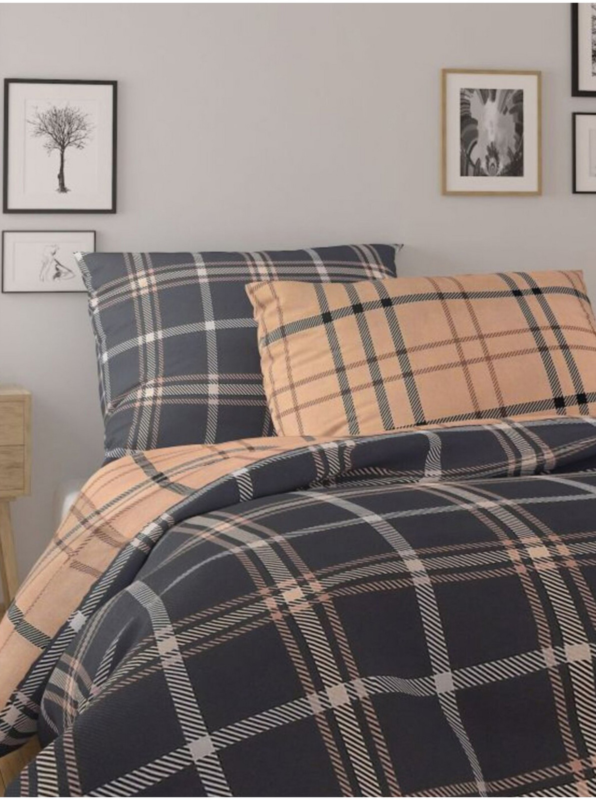 Francúzske bavlnené obliečky NORDIC COLLECTION 220x200, 70x90cm KÁRO tmavo hnedé Kvalitex