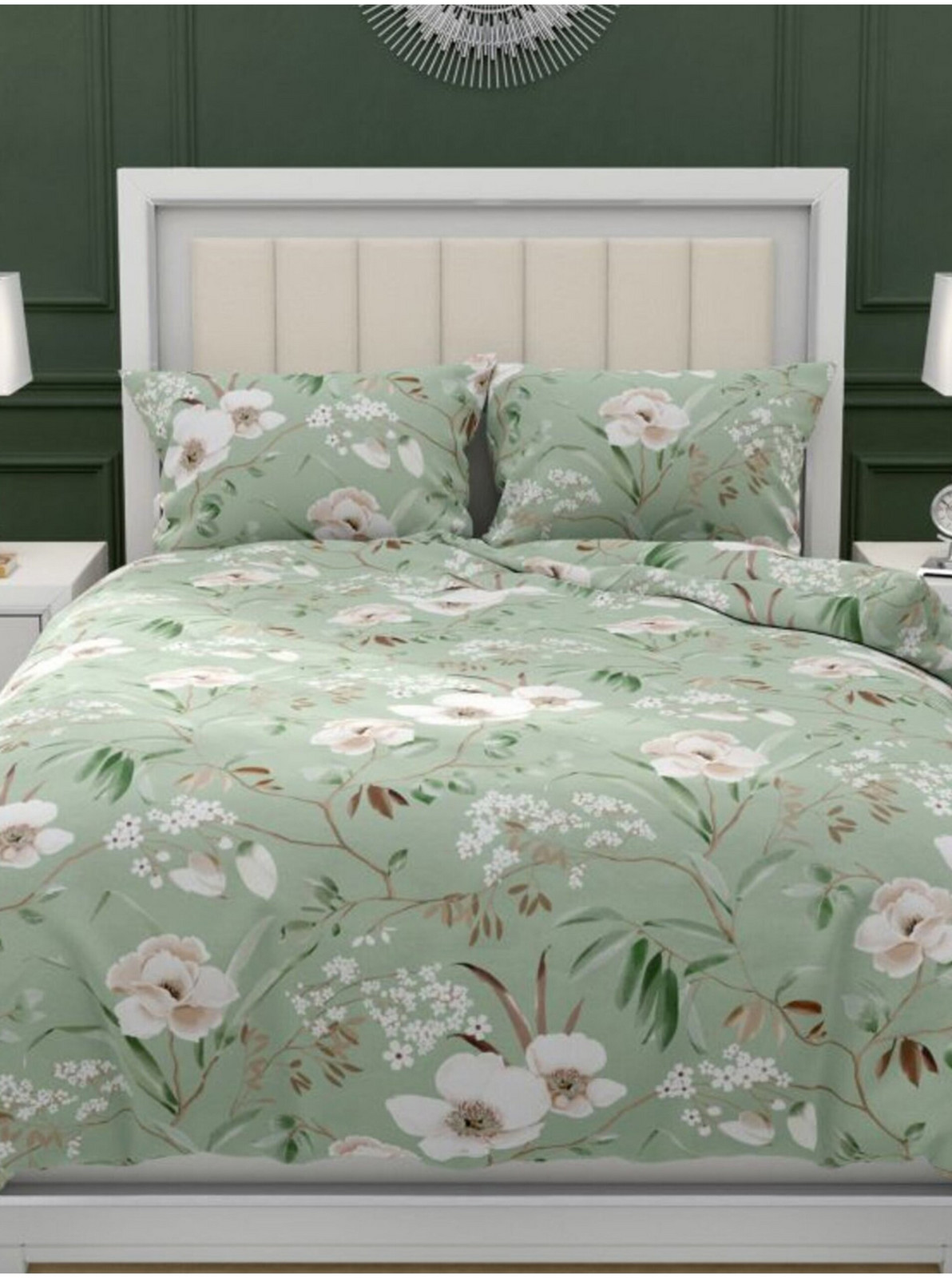 Francúzske bavlnené obliečky DELUX 200x200, 70x90cm MAGNÓLIE zelená Kvalitex