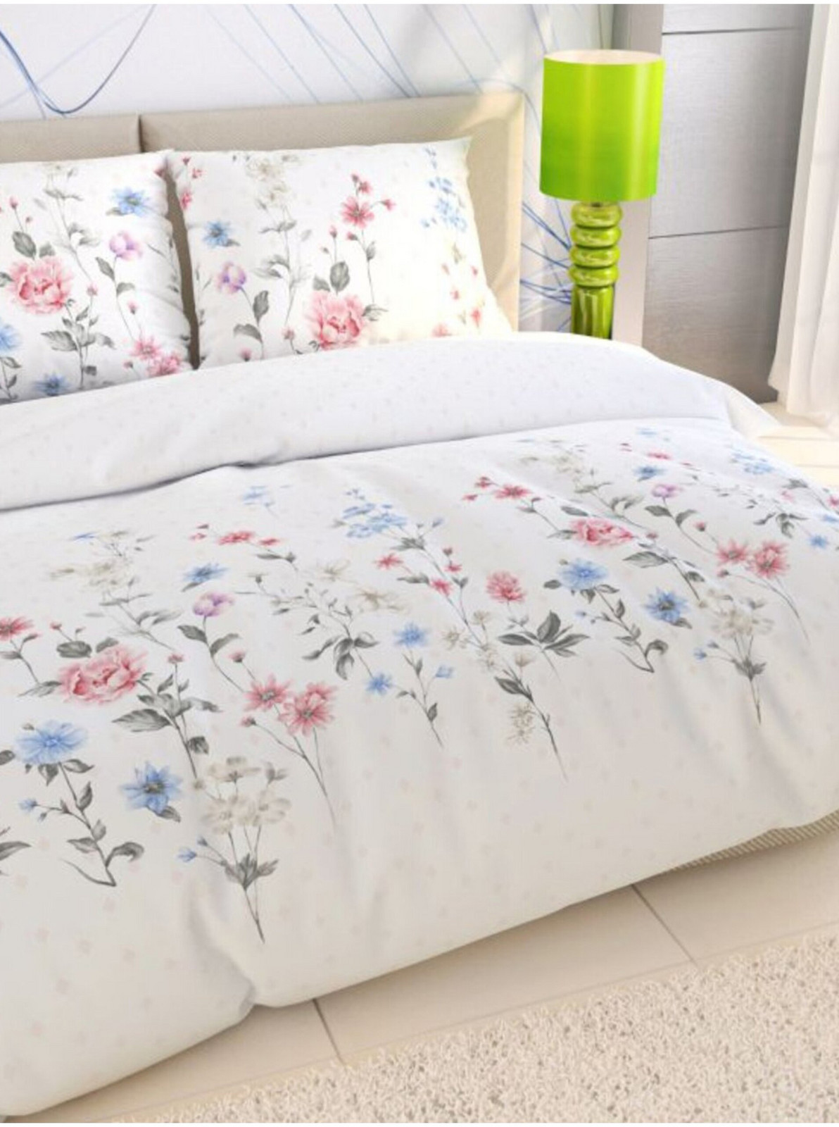 Francúzske bavlnené obliečky DELUX 200x200, 70x90cm LÚKA ružová Kvalitex