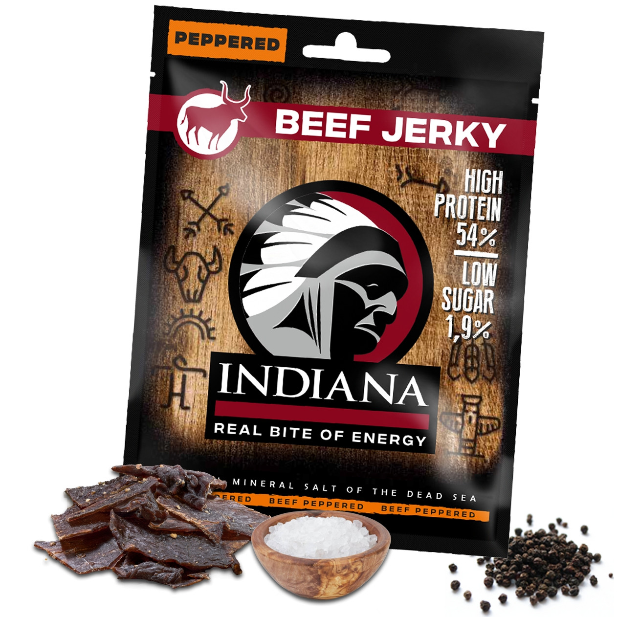 Sušené mäso Indiana Jerky hovädzie Peppered 25g - min. trvanlivosť do 31.8.2024