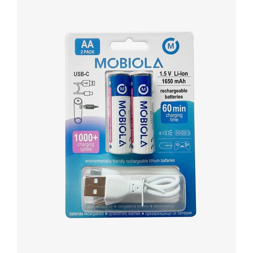 Nabíjateľné AA batérie cez USB-C, 1650mAh