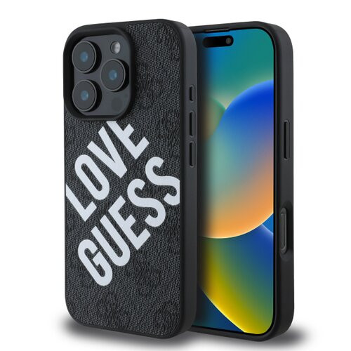 Guess PU Leather 4G Big Love Logo MagSafe Zadní Kryt pro iPhone 16 Pro Black