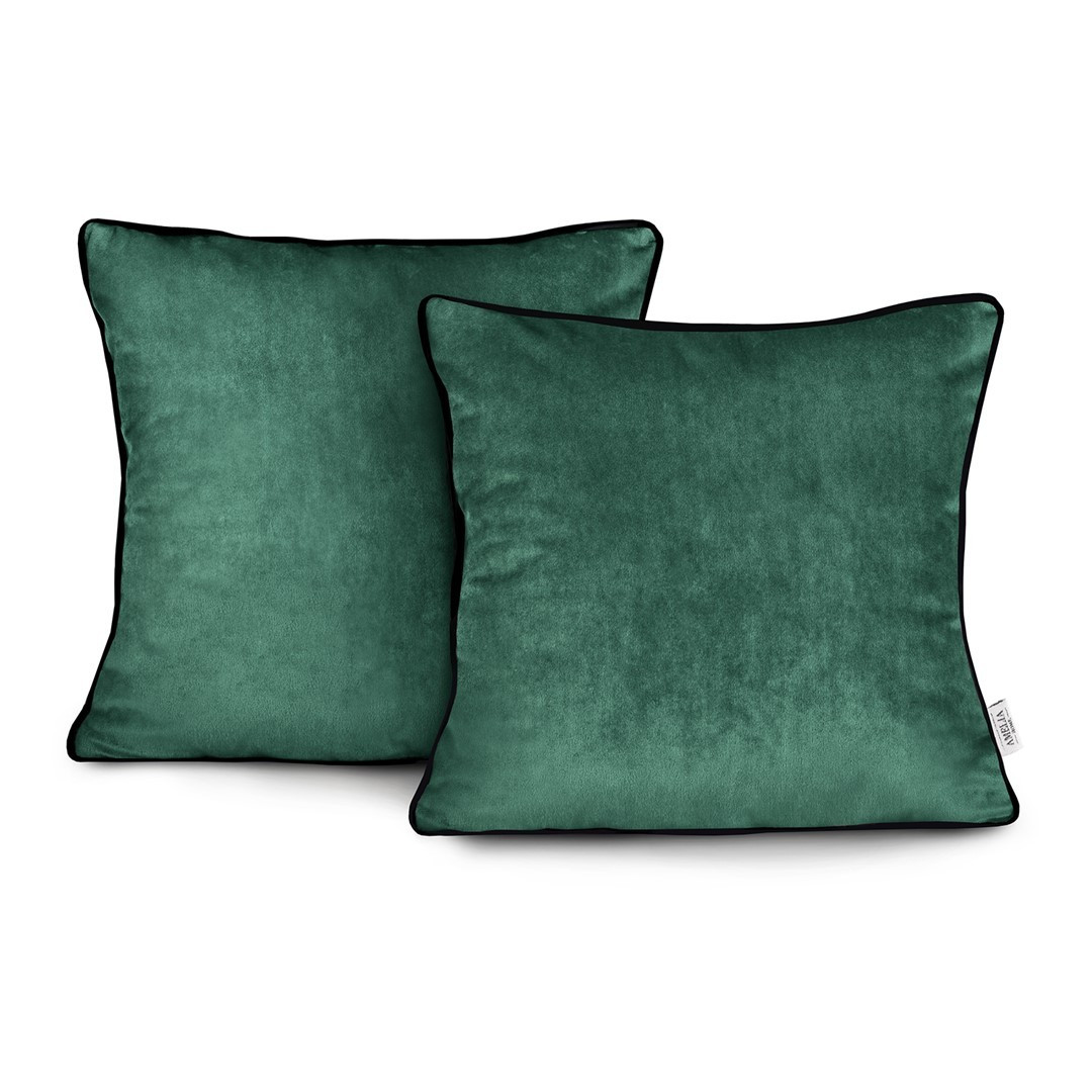 Obliečky na vankúše AmeliaHome Velvet Piping tmavozelené