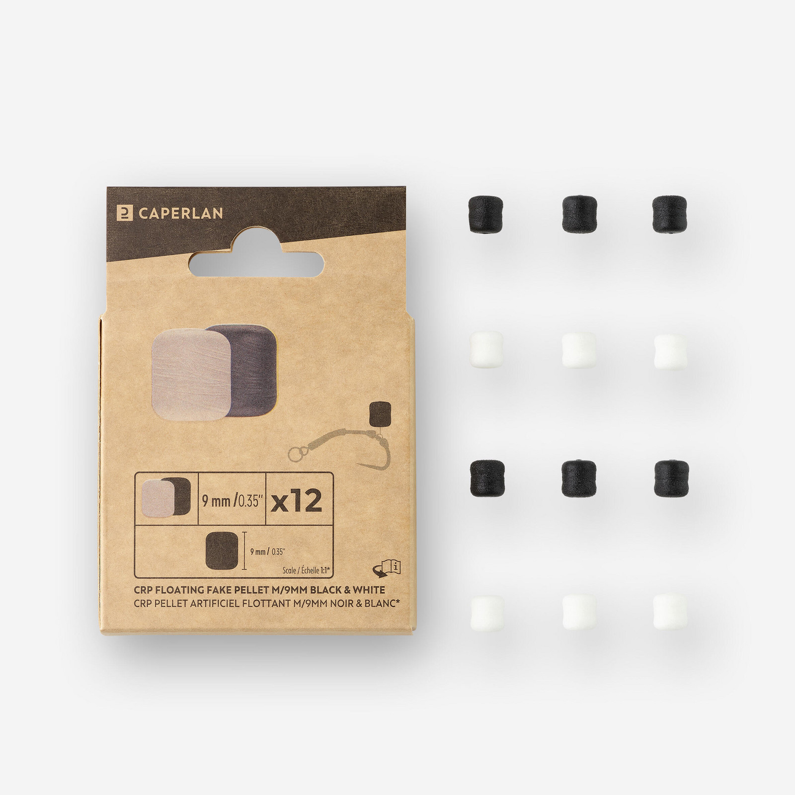 Plávajúca peleta 9 mm biela/čierna na lov kaprov 12 ks