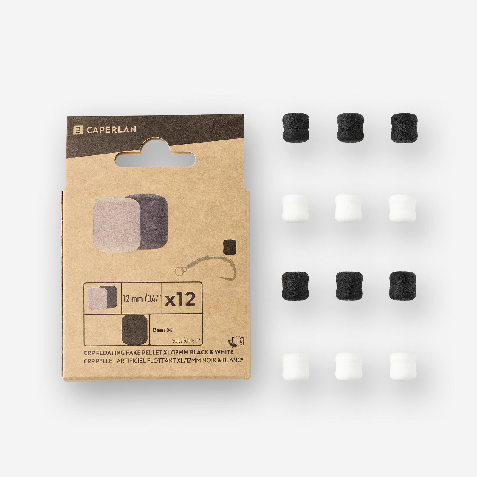 Plávajúca peleta 12 mm na lov kaprov biela/čierna 12 ks