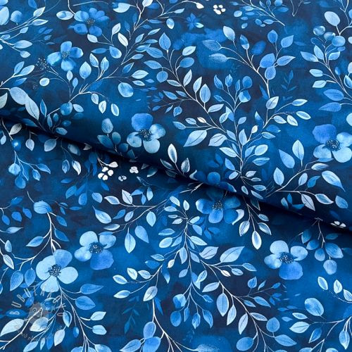 Bavlnená látka Blue leaves digital print