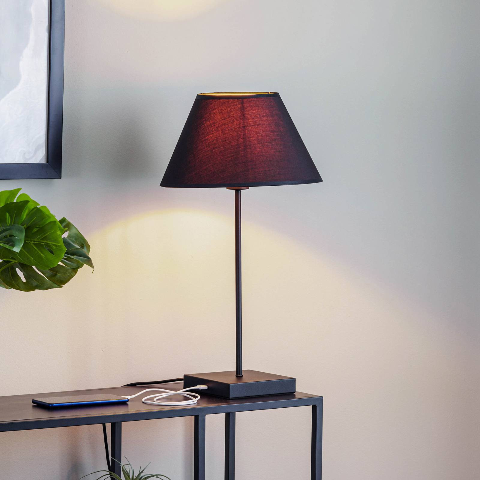 Stolová lampa Stolová, kónické tienidlo čierno-zlatá