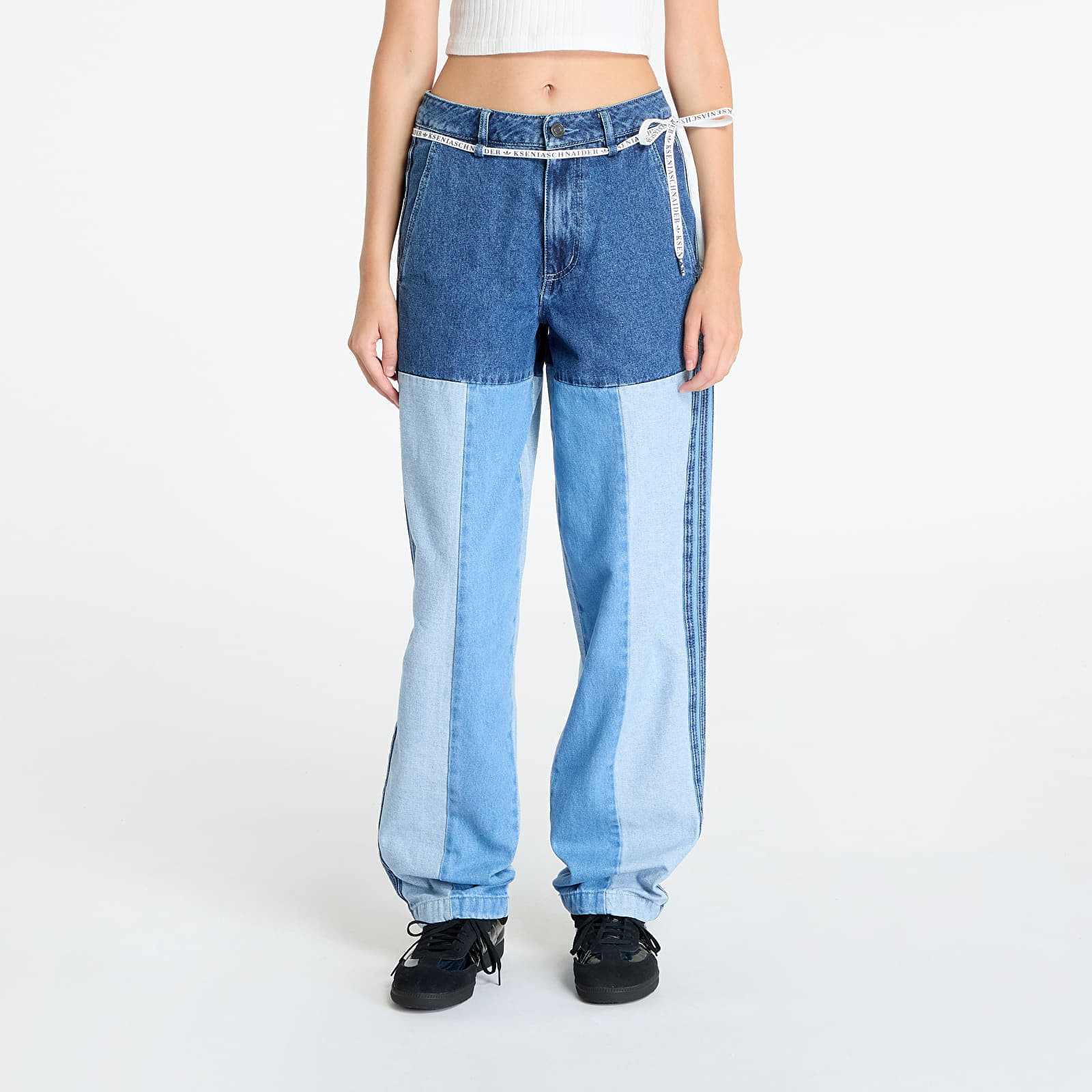 Džínsy adidas x KSENIASCHNAIDER Patchwork Straight Leg Jeans Indigo Denim / Medium Blue Denim / Light Denim 25