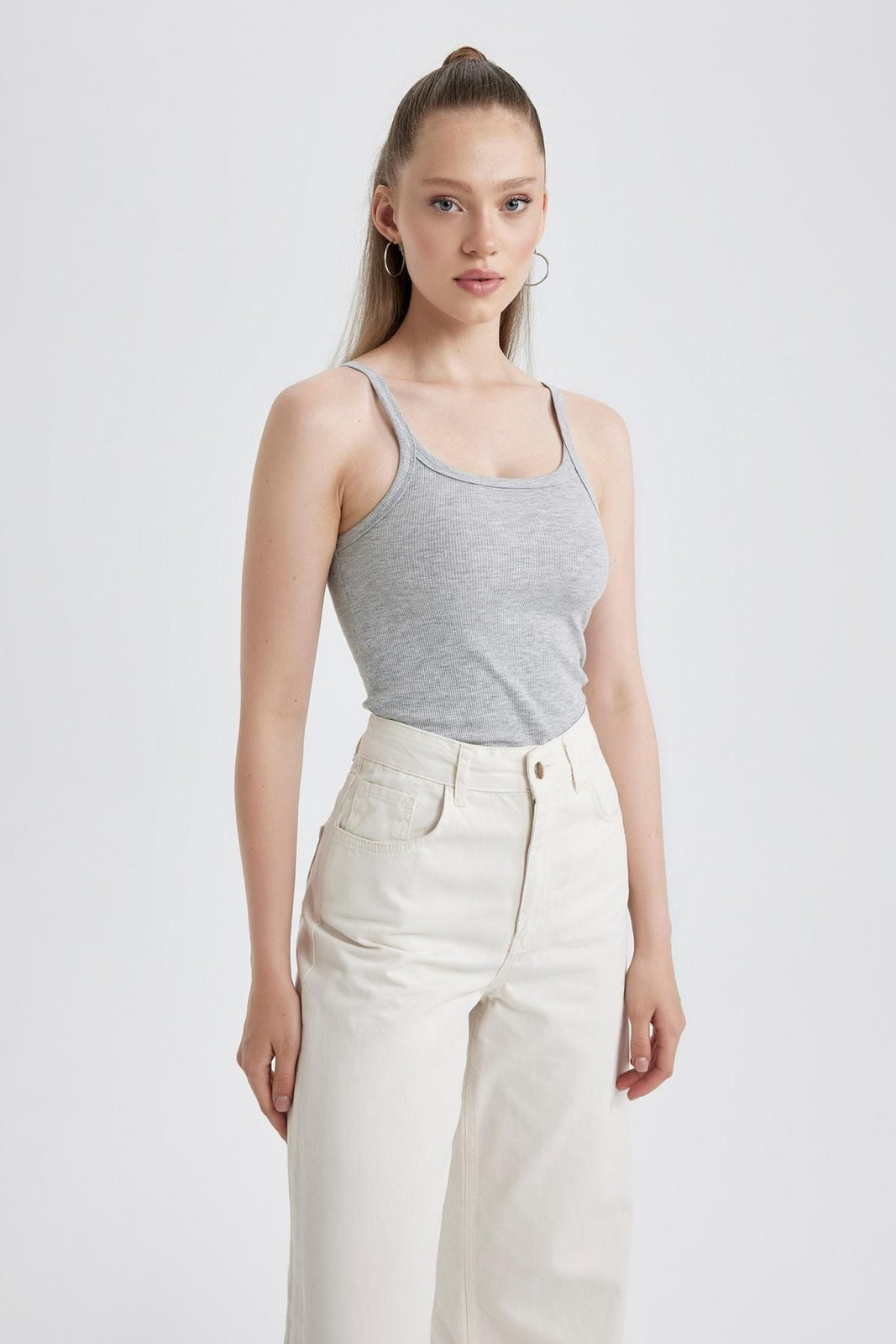 DEFACTO Cool Fitted Ribbed Camisole Gray Strap Undershirt