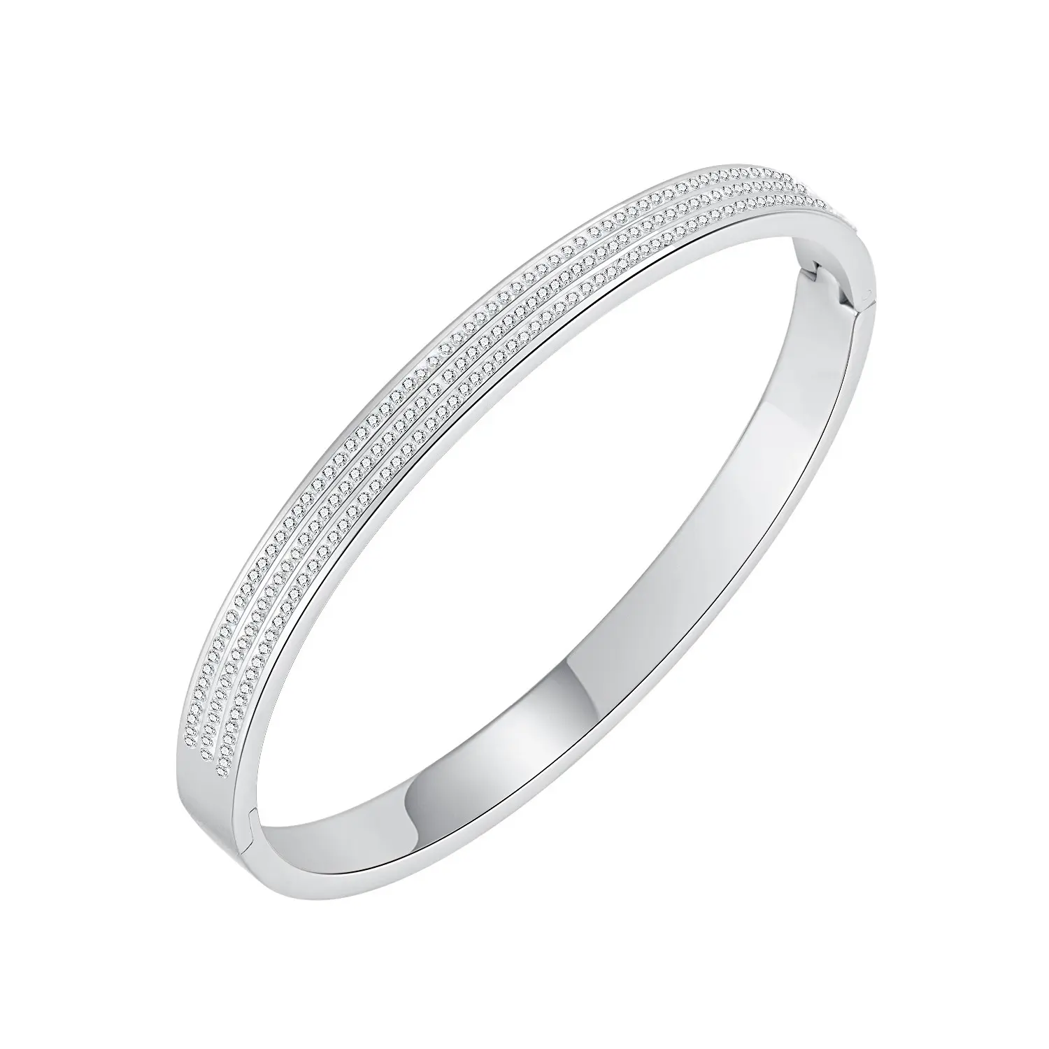 Kĺbový oceľový náramok v striebornej farbe - širší pás s čírymi zirkónmi