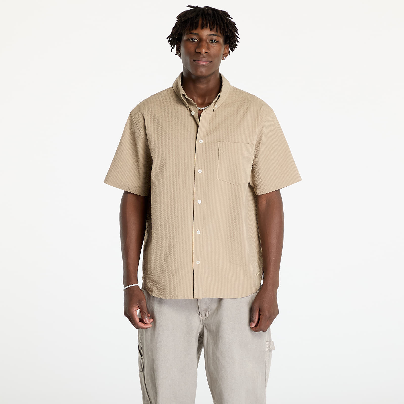 Košeľa Nike Life Men's Short-Sleeve Seersucker Button-Down Shirt Khaki/ Khaki XL