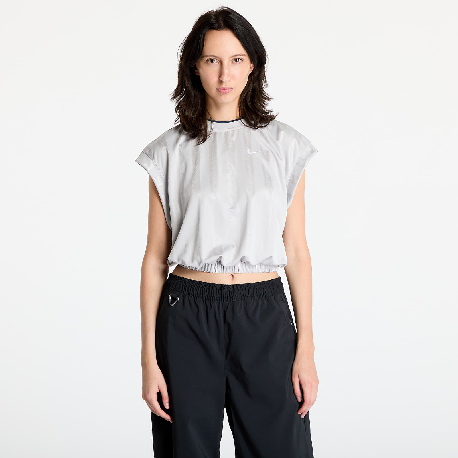 Tričko Nike Sportswear Collection Women's Dri-FIT Jacquard Short-Sleeve Jersey Top Light Iron Ore/ Light Iron Ore/ Armoury Navy/ White L