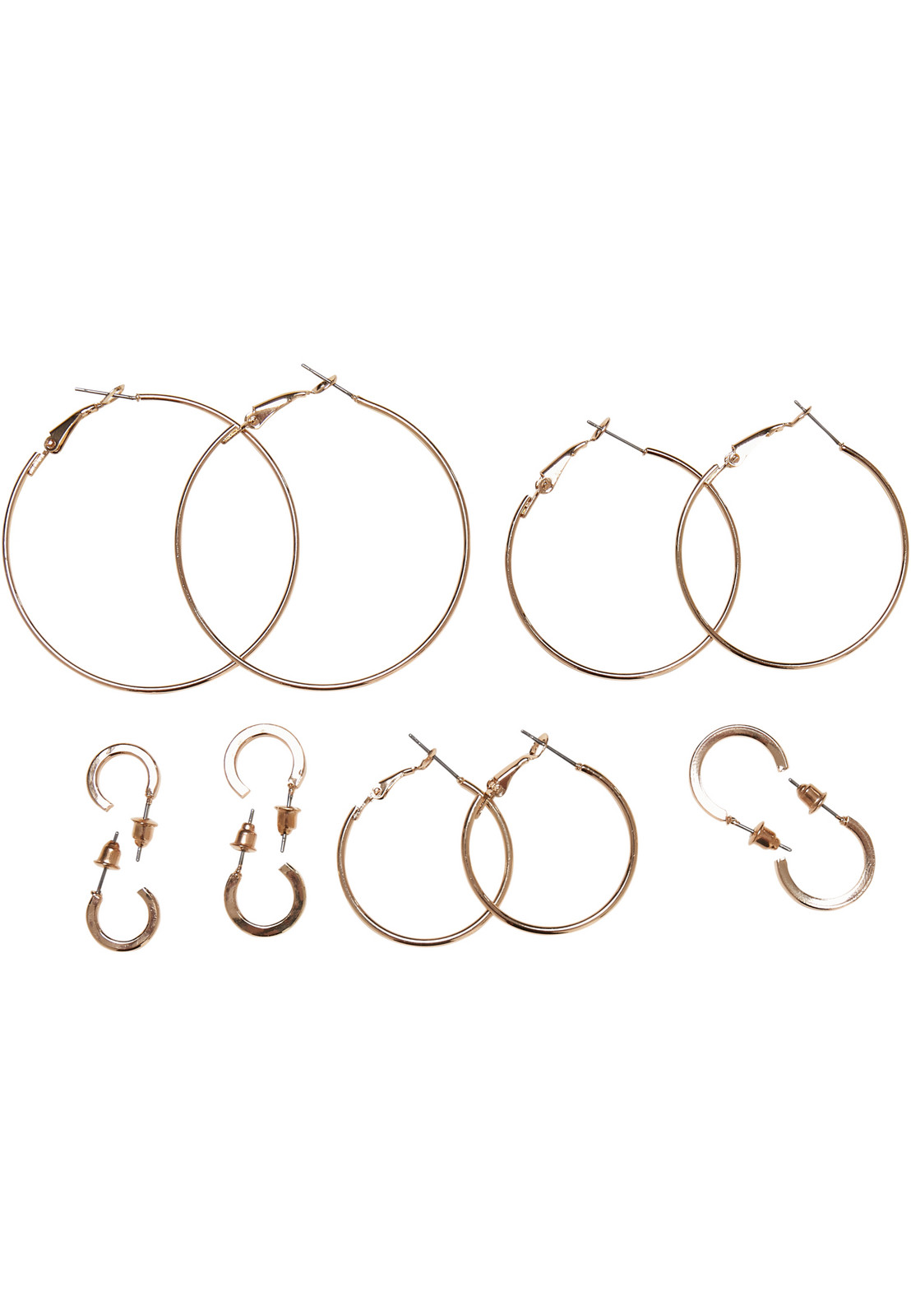 Basic hoop earrings 6-pack - gold color