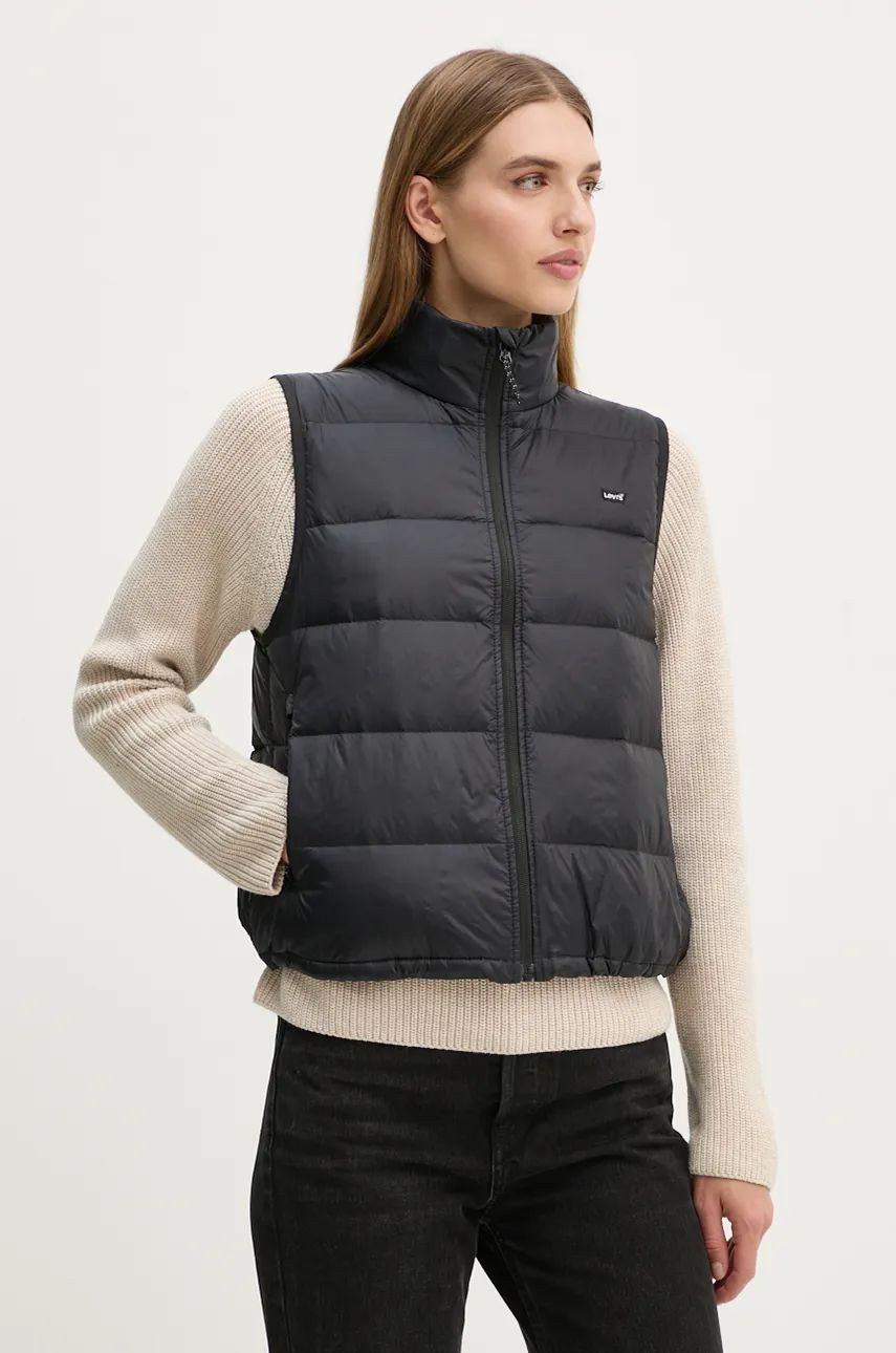 Páperová vesta Levi's dámska, čierna farba, prechodná, A8523