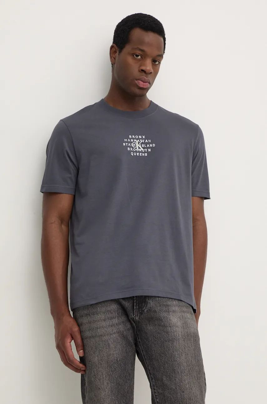 Bavlnené tričko Calvin Klein Jeans pánske, šedá farba, s potlačou, J30J326871