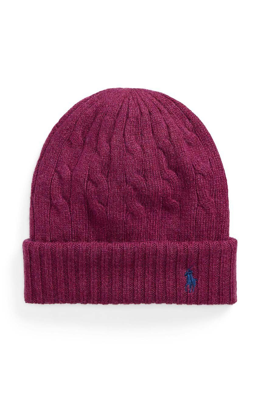 Vlnená čiapka Polo Ralph Lauren fialová farba, z hrubej pleteniny, bavlnená, 455956315