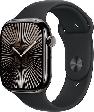 Apple Watch Series 10 42 mm Cellular Bridlicovo sivý titán s čiernym športovým remienkom – S/M