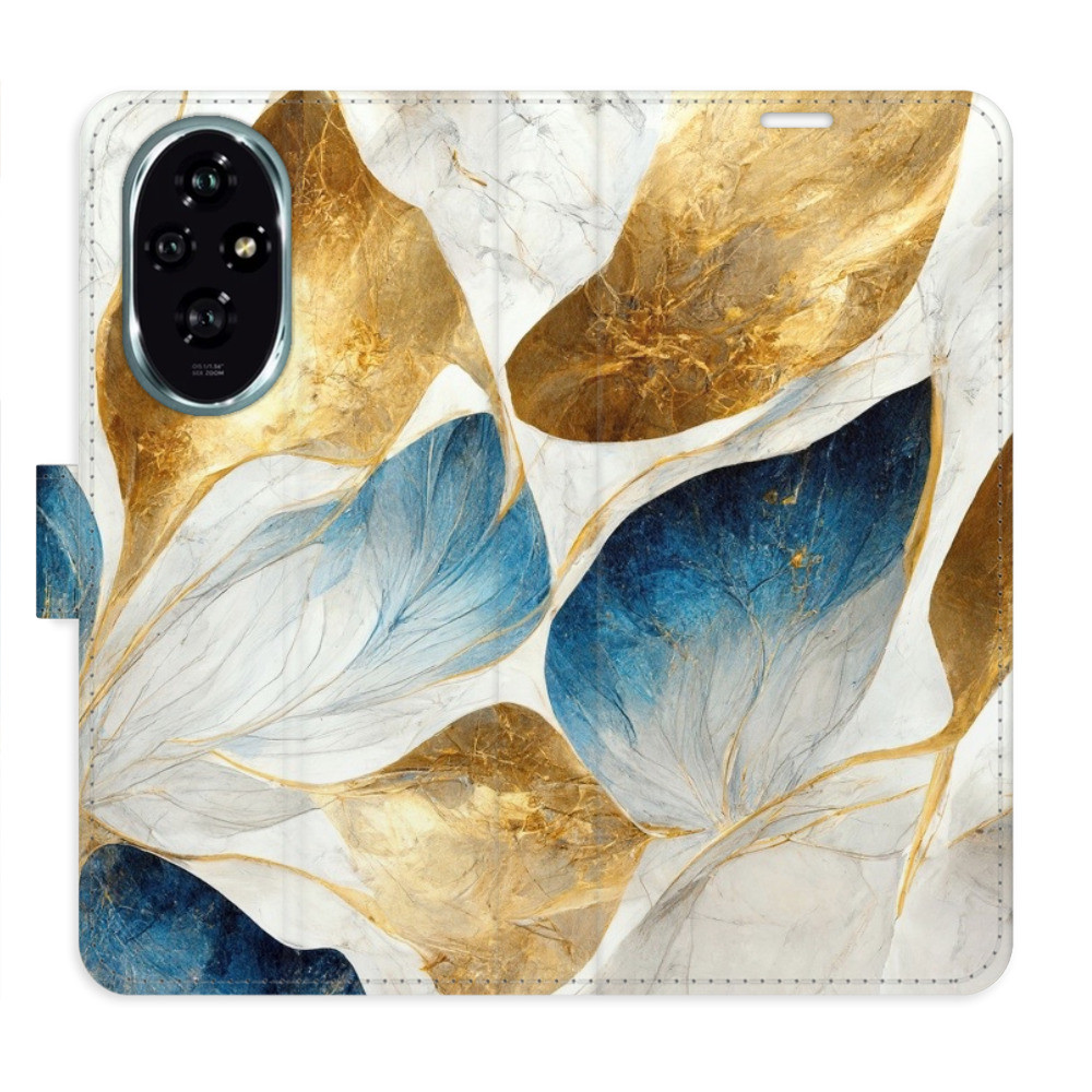 Flipové puzdro iSaprio - GoldBlue Leaves - Honor 200