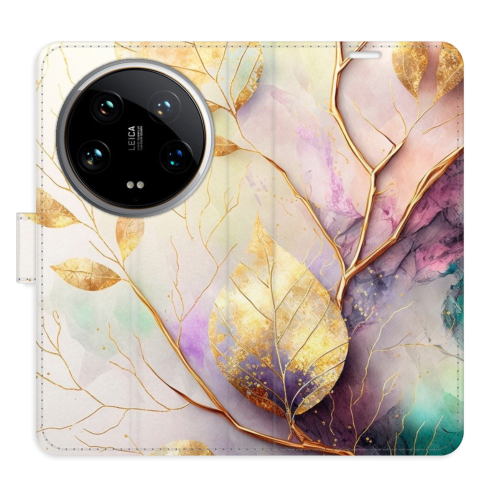 Flipové puzdro iSaprio - Gold Leaves 02 - Xiaomi 14 Ultra