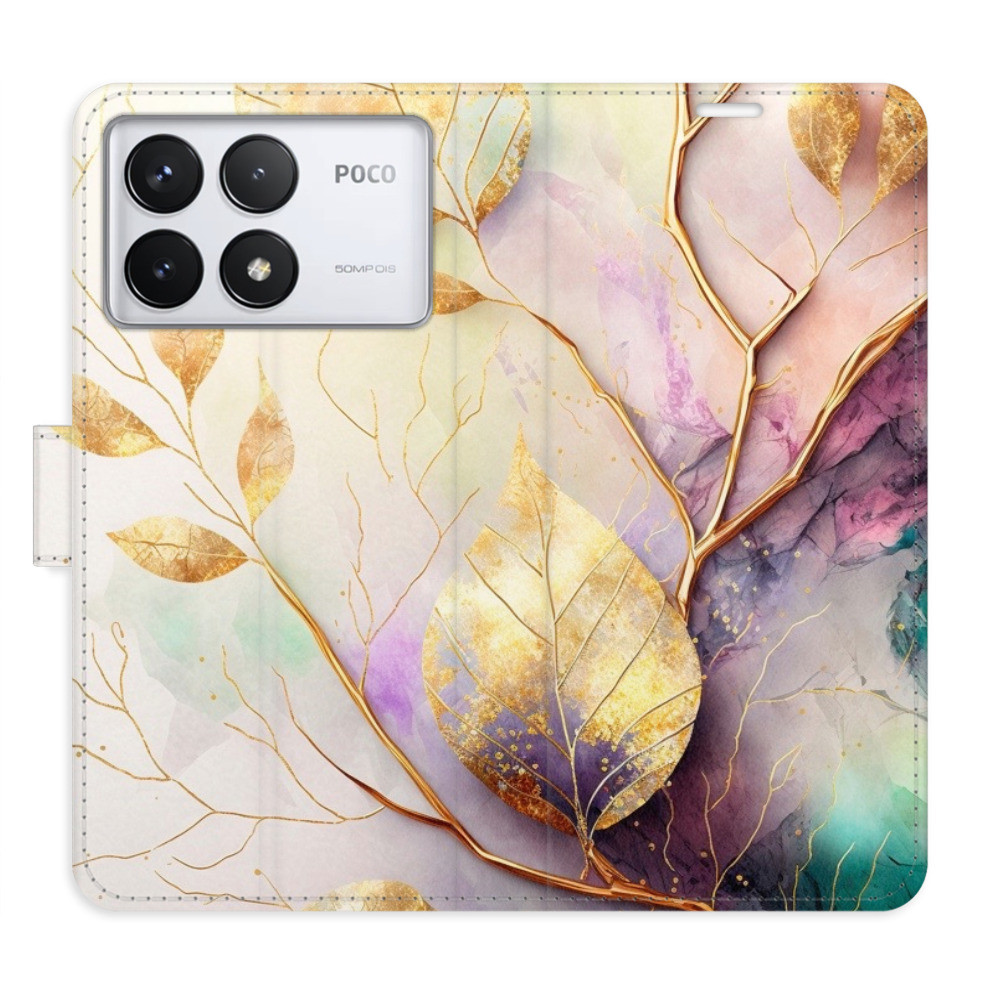 Flipové puzdro iSaprio - Gold Leaves 02 - Poco F6 Pro