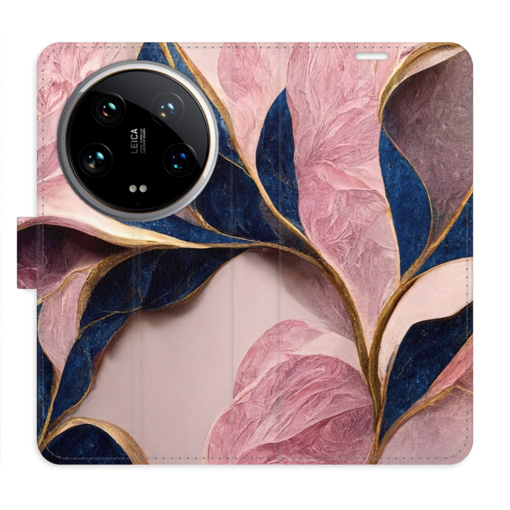 Flipové puzdro iSaprio - Pink Leaves - Xiaomi 14 Ultra