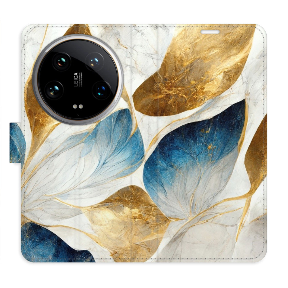 Flipové puzdro iSaprio - GoldBlue Leaves - Xiaomi 14 Ultra