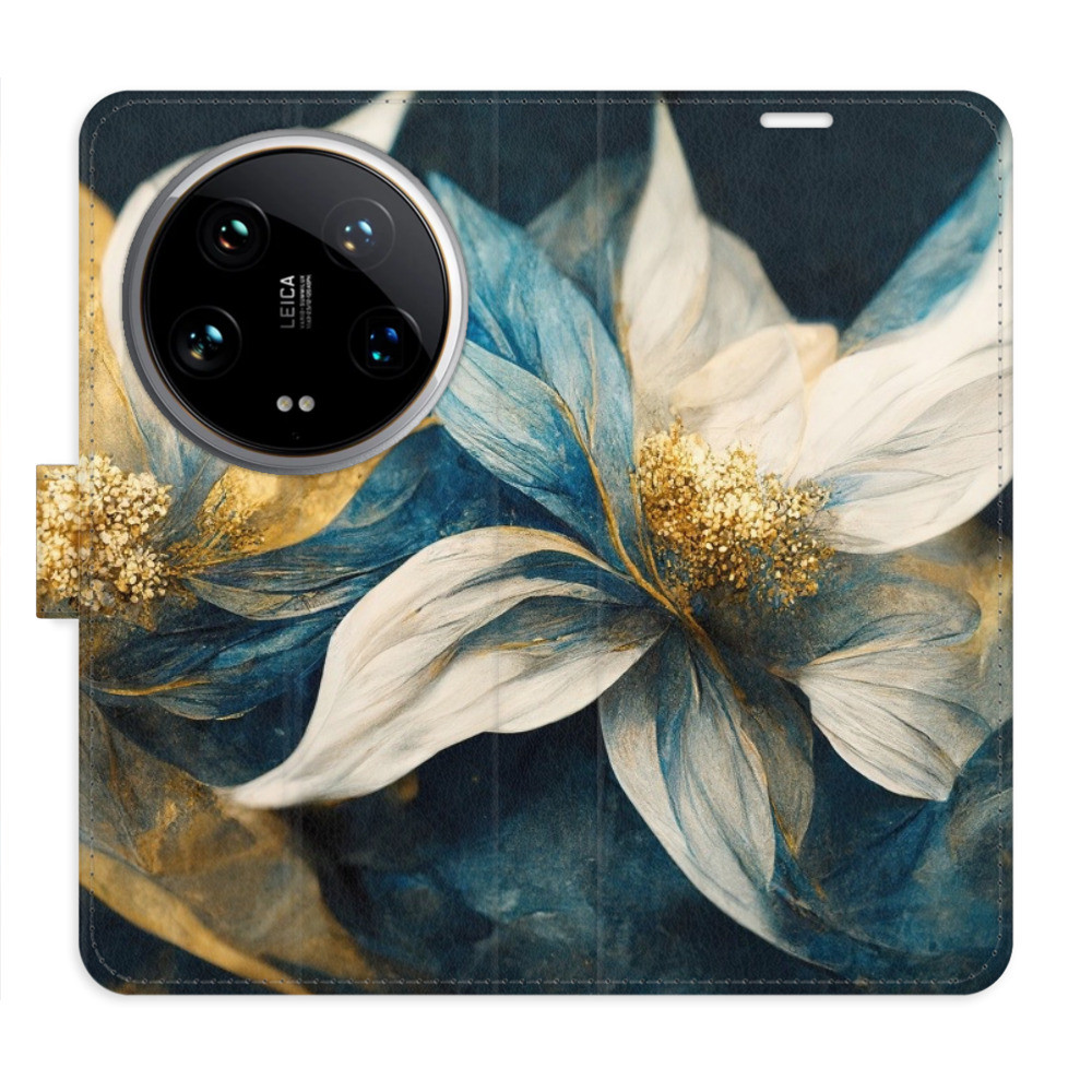 Flipové puzdro iSaprio - Gold Flowers - Xiaomi 14 Ultra