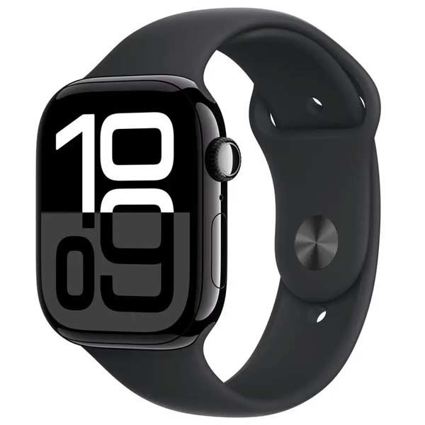 Apple Watch Series 10 GPS + Cellular 42mm Jet Black Aluminium Case with Black Sport Band - SM MWX63QCA