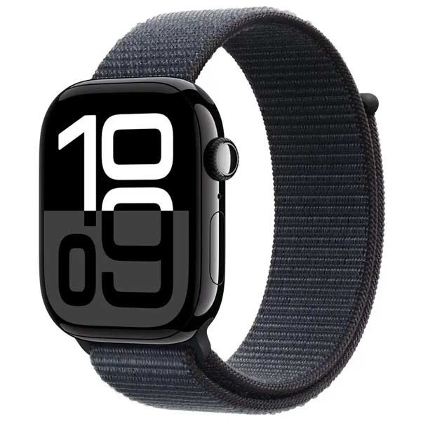 Apple Watch Series 10 GPS + Cellular 42mm Jet Black Aluminium Case with Ink Sport Loop MWX83QCA