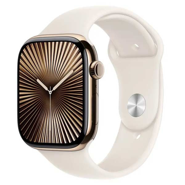 Apple Watch Series 10 GPS + Cellular 46mm Gold Titanium Case with Starlight Sport Band - ML MWYY3QCA