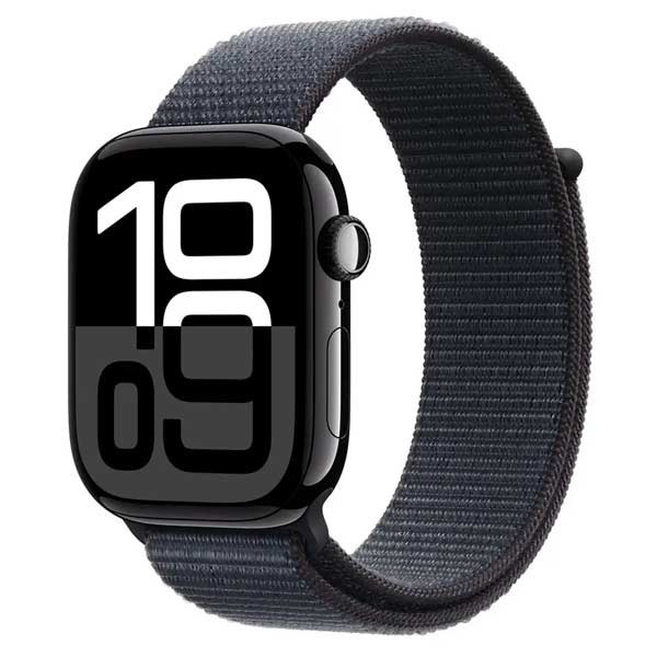 Apple Watch Series 10 GPS + Cellular 46mm Jet Black Aluminium Case with Ink Sport Loop MWY53QCA