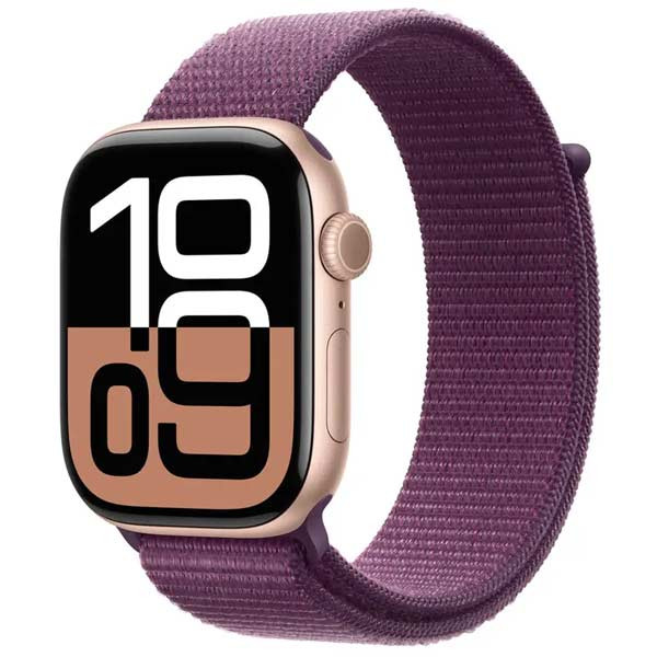 Apple Watch Series 10 GPS + Cellular 46mm Rose Gold Aluminium Case with Plum Sport Loop MWY83QCA