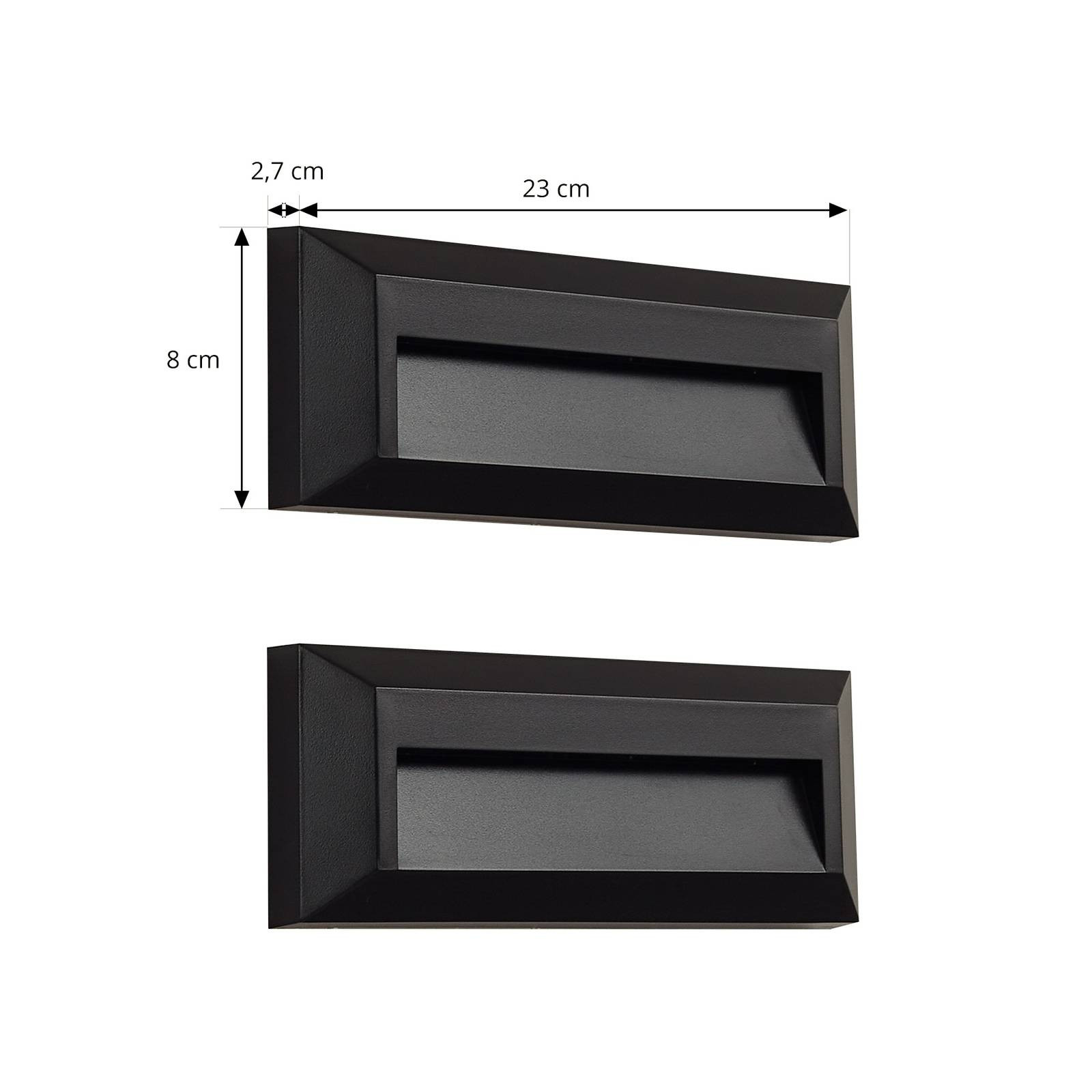 Vonkajšie nástenné svietidlo Lindby LED Peker, čierne, sada 2 ks, PC