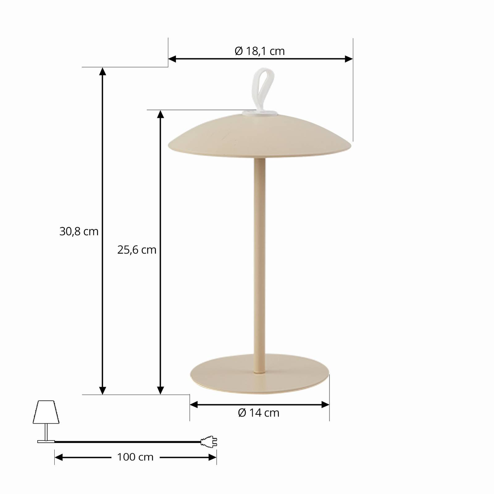 Lindby LED dobíjacia stolová lampa Kanani, krémová, stmievateľná