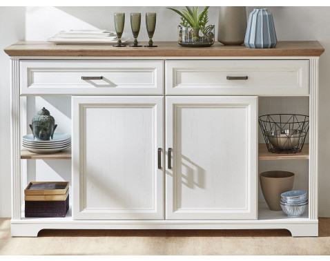 Široká komoda s priehradkami Jasmin, bielená pínia/dub%