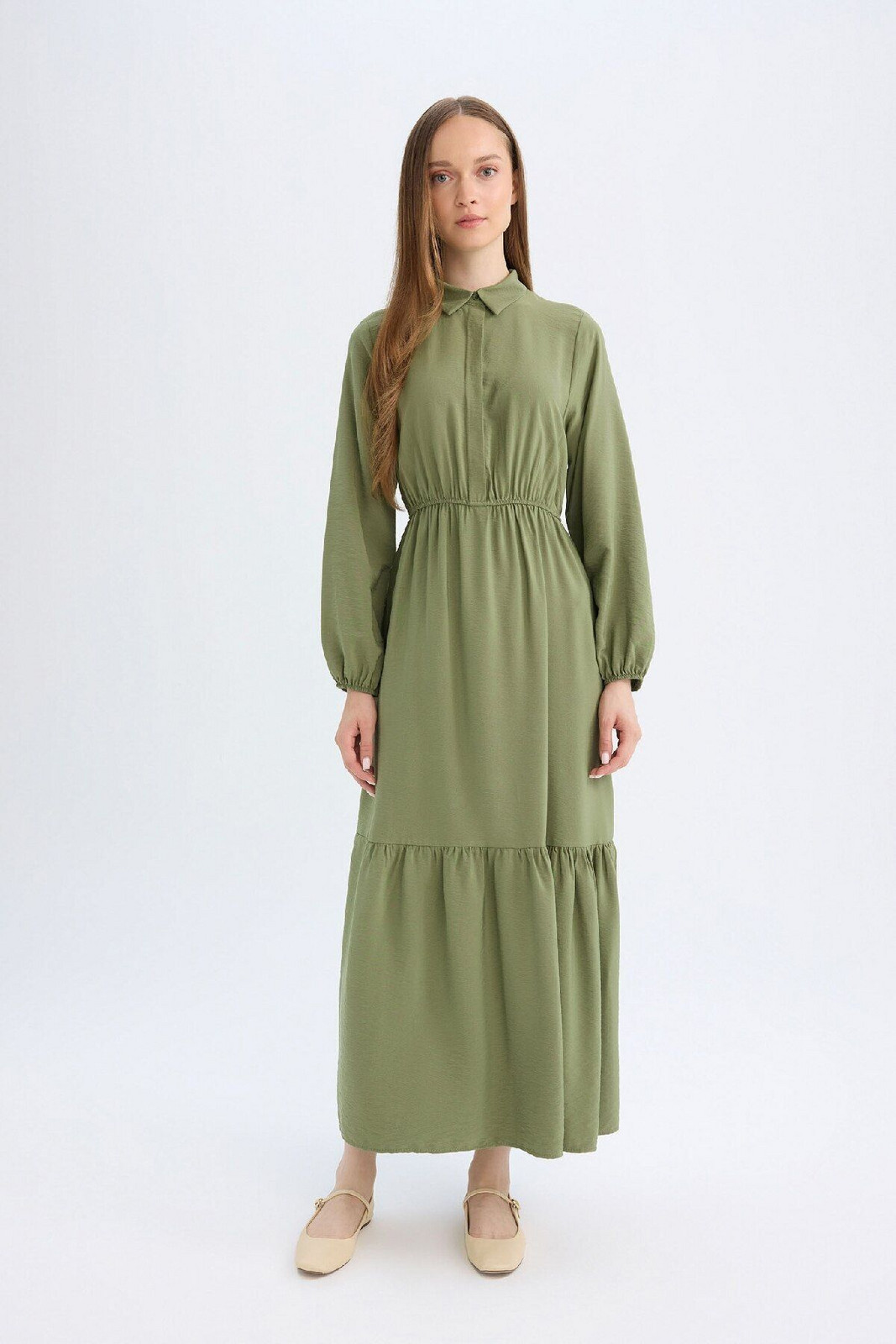 DEFACTO Shirt Collar Long Sleeve Maxi Dress