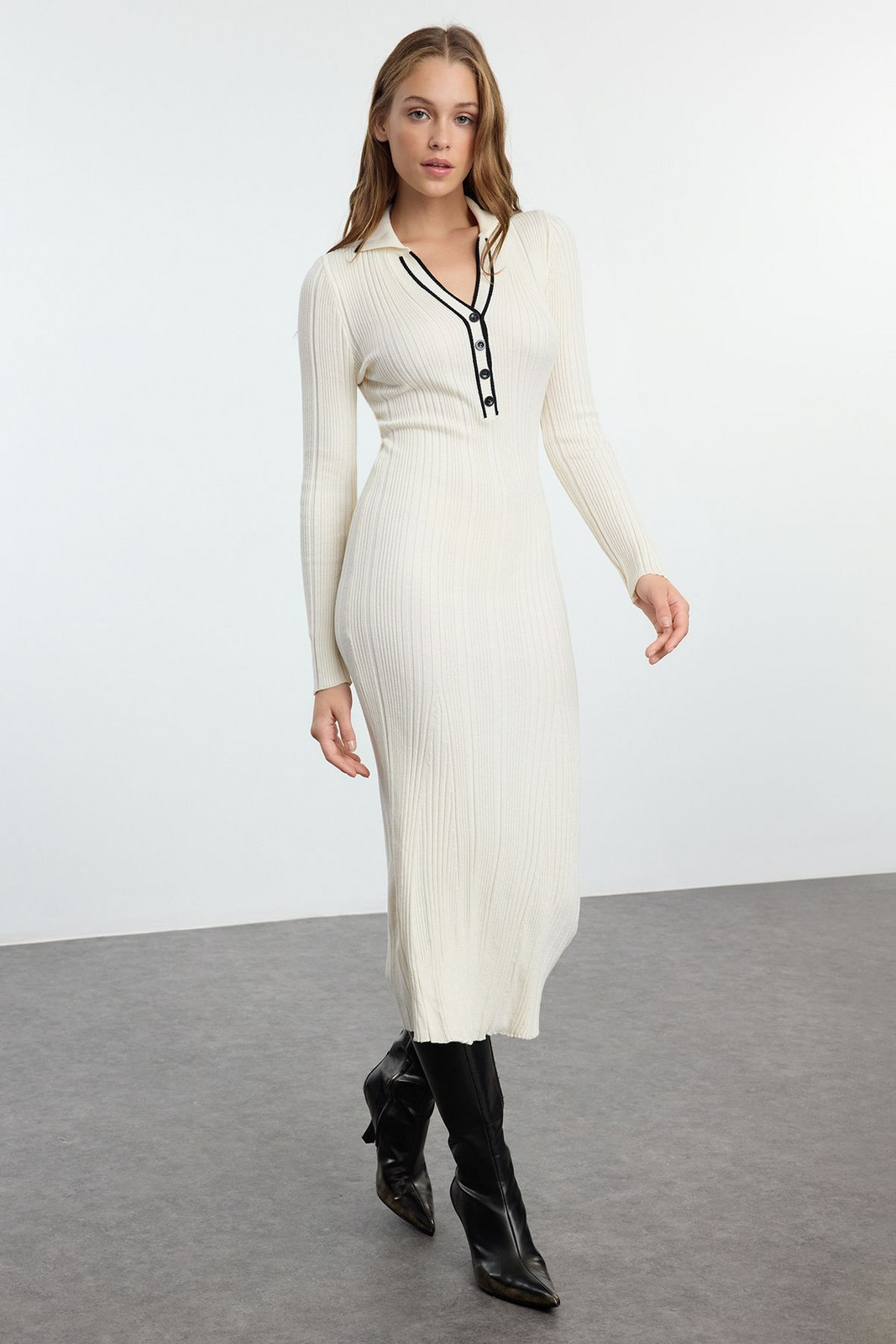 Trendyol Stone Color Block Midi Knit Dress