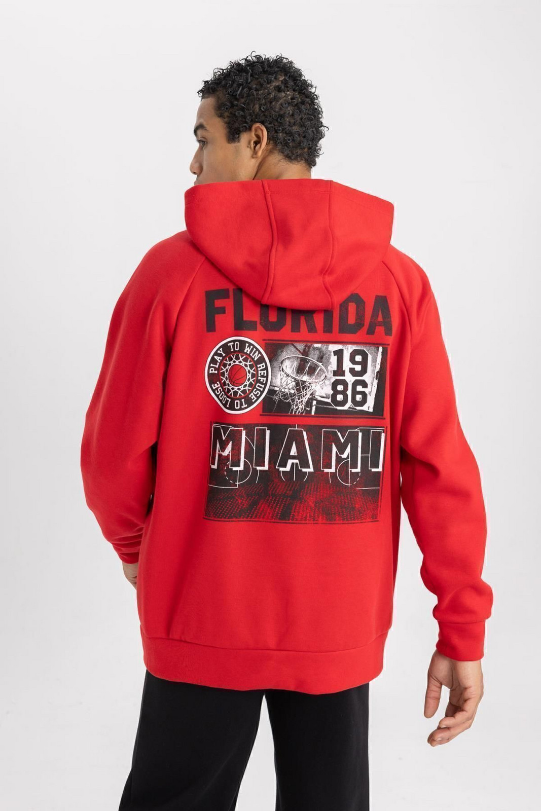 DEFACTO Fit Oversize Fit Printed Hooded Thick Sweatshirt