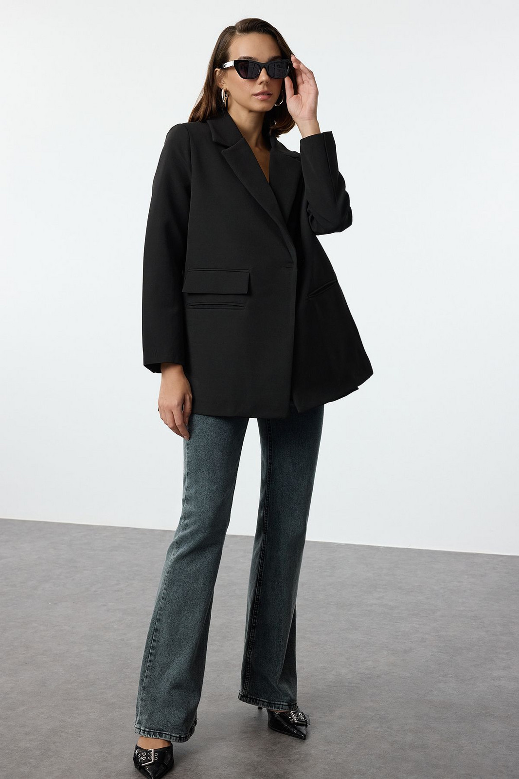 Trendyol Black Pocket Detailed Oversize Blazer Jacket