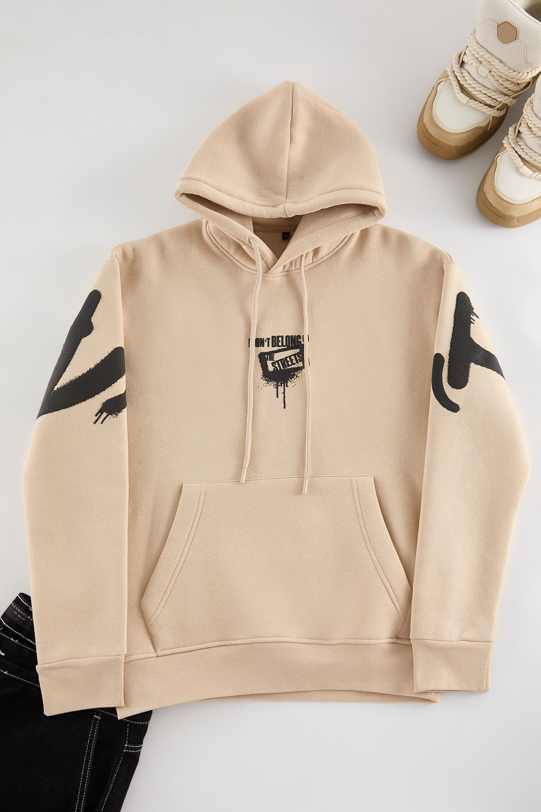 Trendyol Beige Regular/Normal Cut Back Text Printed Sweatshirt