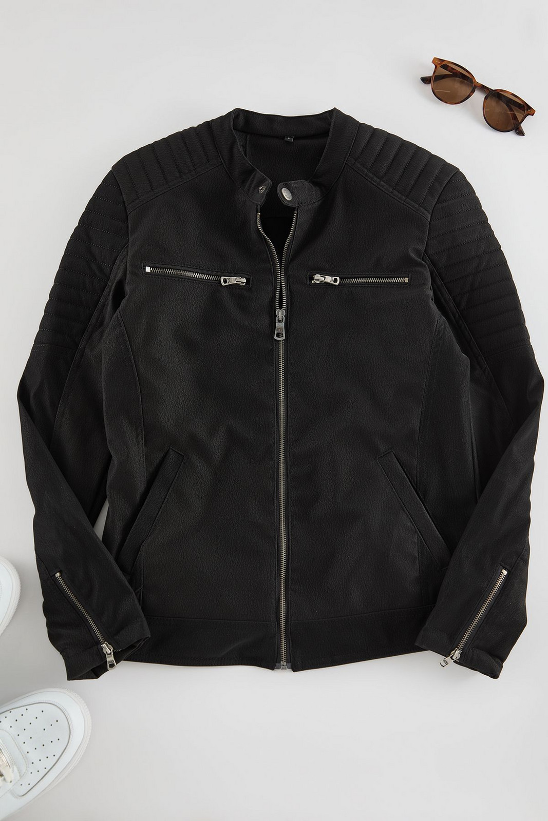 Trendyol Black Slim Fit Zipper Detailed Suede Winter Coat