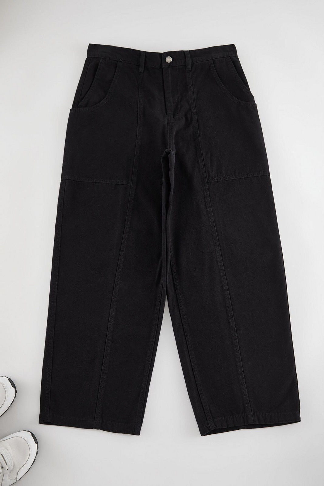 Trendyol Black Balloon Fit Woven Gabardine Trousers with Tie Waist Detail