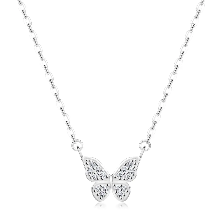 Strieborný 925 náhrdelník - motýľ s roztiahnutými krídlami, číre zirkóny