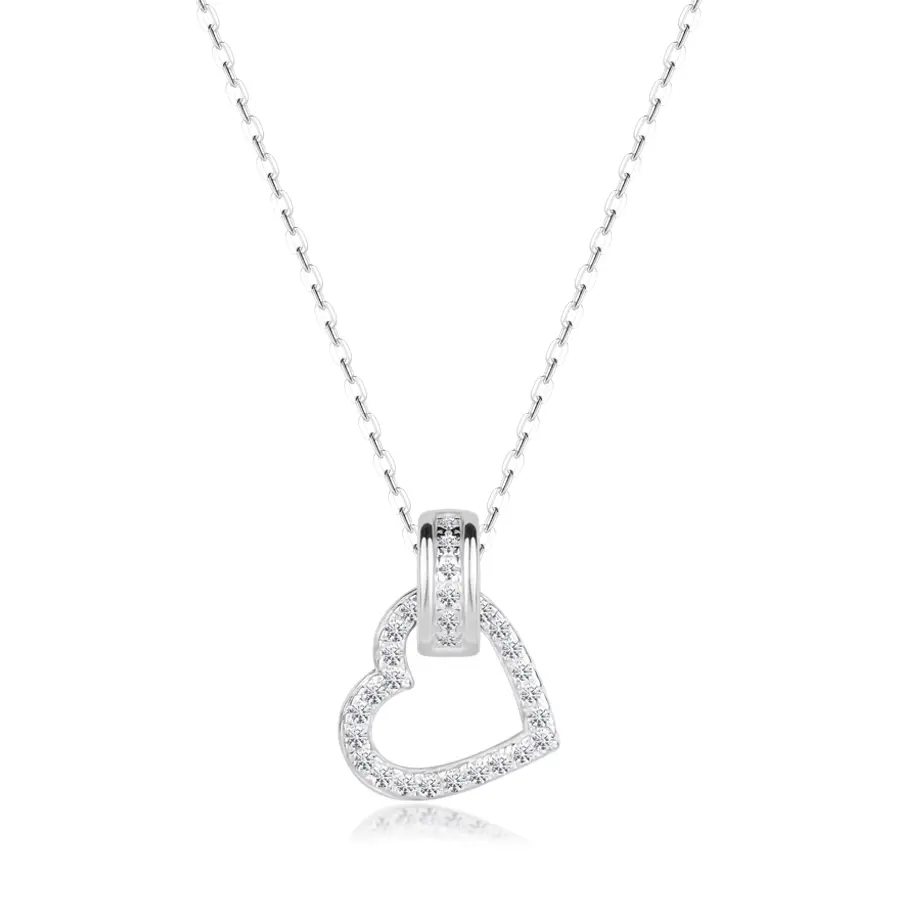 Náhrdelník zo striebra 925 - obrys srdca s čírymi zirkónmi, zirkónové očko