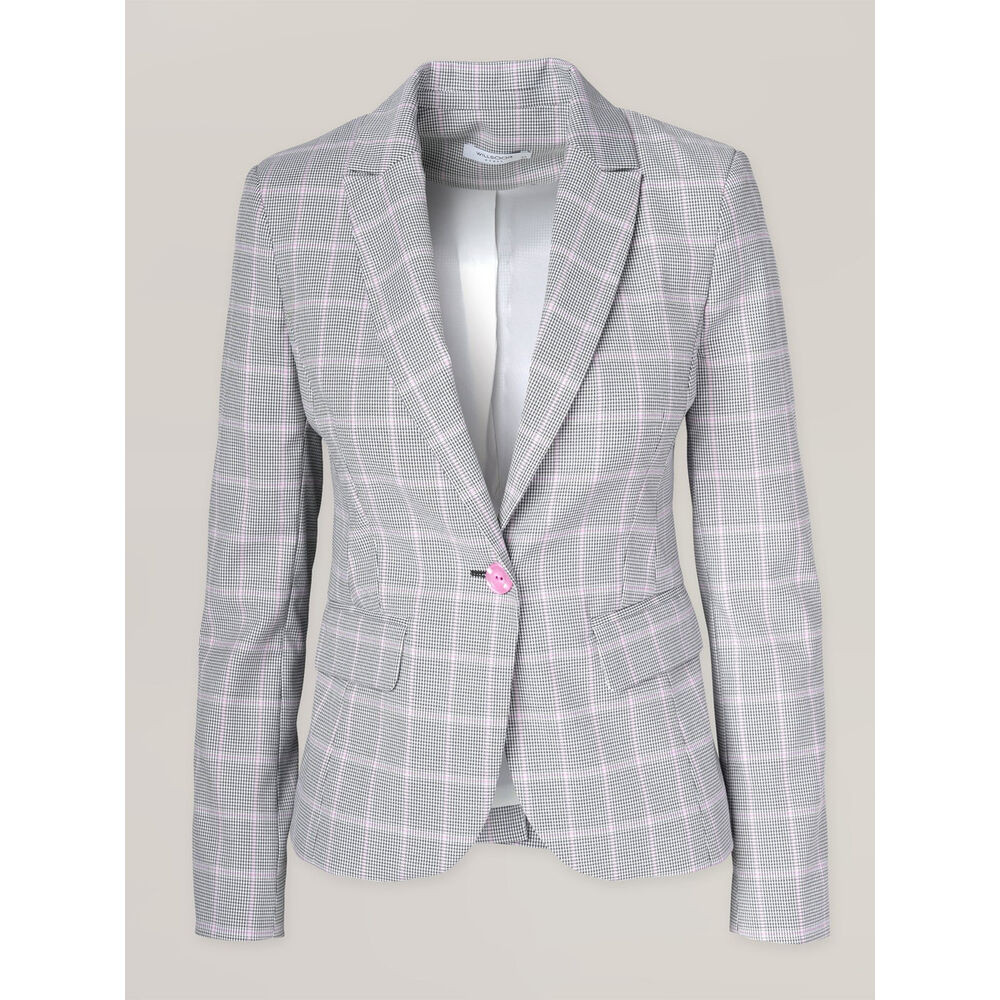 Dámske elegantné Long Size sako šedé s ružovými kockami 17566