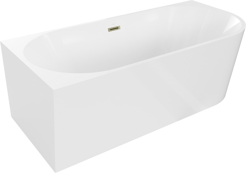 MEXEN/S - Mia vaňa voľne stojaca rohová ľavá 150 x 75 cm, biela, sifón a prepad zlatá 52691507500L-50
