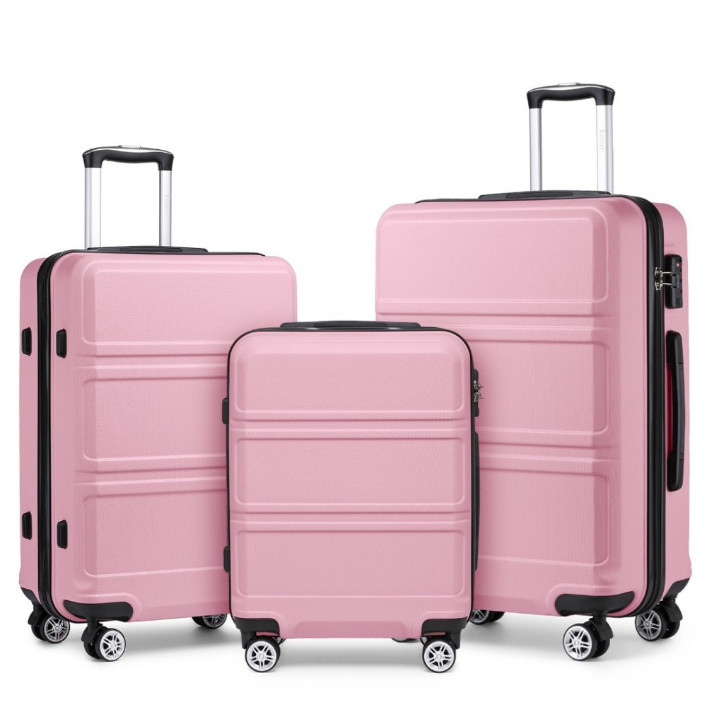 KONO Set 3 cestovných kufrov - ABS - ružová - 44L/66L/96L