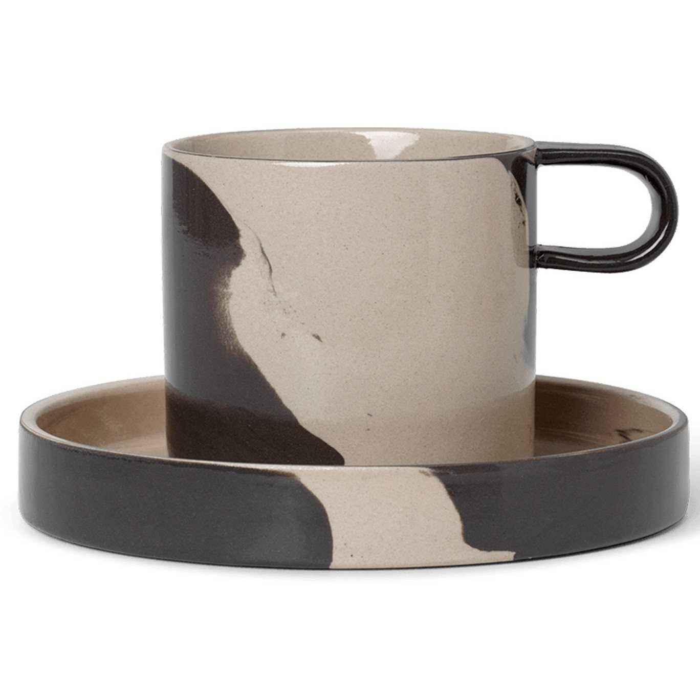 Šálka na čaj s podšálkou INLAY 200 ml, piesková, kamenina, ferm LIVING