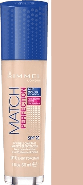 RIMMEL London Match Perfection Foundation SPF20 make-up 010 Light Porcelain 30 ml